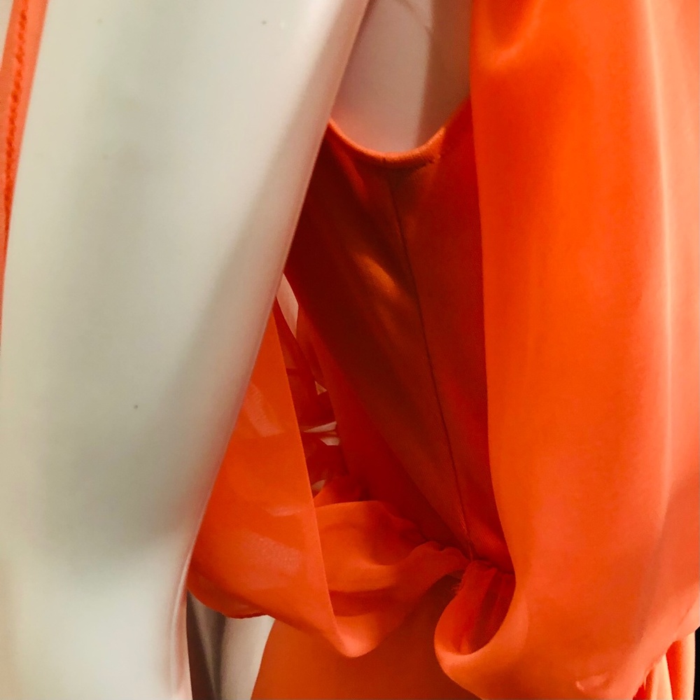 Vintage ILGWU Coral Chiffon And Satin Angel Wing Gown, Size M - Picture 4 of 8